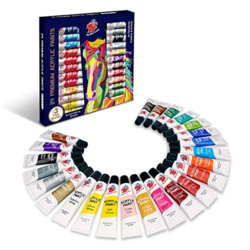 TBC Colori Acrilici Set, 24 Colori Set Colori Acrilici(12 ml/tubo), Colori Acrilici Per Dipingere Su Tela, Pittura Rocciosa, Per Bambini e Adulti
