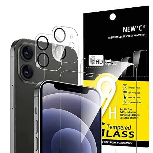 NEW'C 4 Pezzi, 2 x Pellicola Vetro Temperato per iPhone 12 Mini e 2 x Pellicola Vetro Protettiva Fotocamera Posteriore per iPhone 12 Mini - Antigraffio - Ultra Resistente - Vetro Durezza 10H