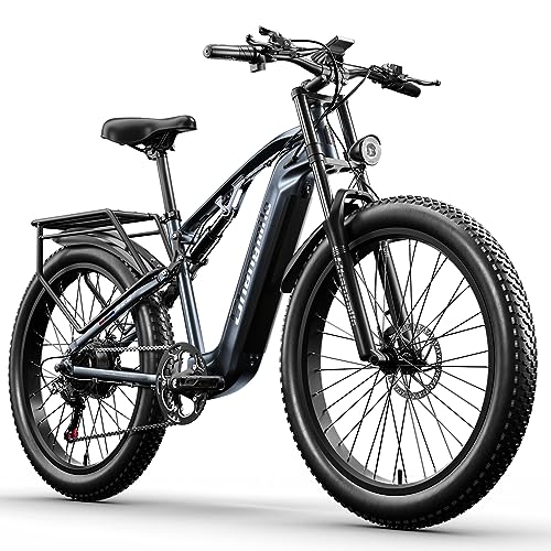 Shengmilo Bicicletta elettrica Bike, mountain bike a piena sospensione da 26 pollici, E-Bike, batteria 48V 17.5Ah, cambio a 7 velocità, pneumatico a zolla, freno a disco meccanico