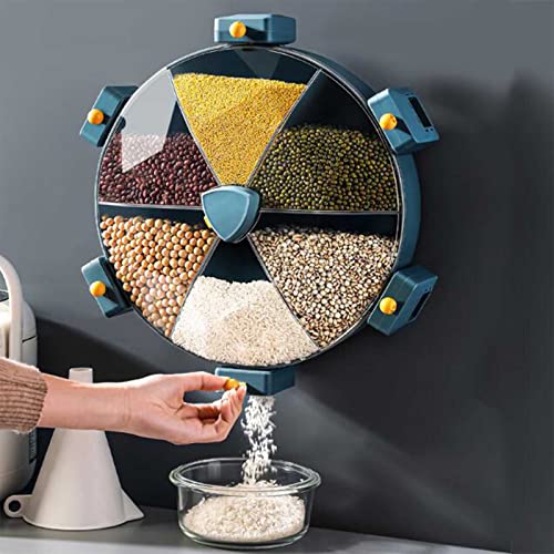 QFXFL Dispenser Cereales, Contenitore per Cereali a Parete a 6 Scomparti, Rotazione a 360° 8L Contenitori Alimentari Plastica, per la Conservazione di Cereali, Muesli, Farina