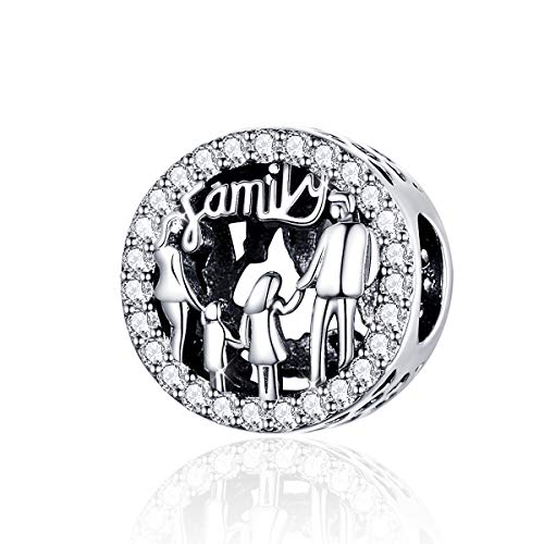 Charm in argento sterling 925, motivo: famiglia di 4 persone, da donna, adatto per braccialetti e collane Pandora Stile 1