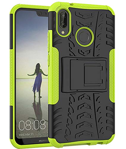 Yiakeng Huawei P20 Lite Cover, Doppio Strato Silicone Antiurto Far Cadere Protezione con Kickstand Custodia per Huawei P20 Lite (Verde)