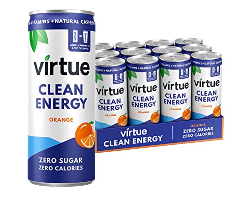 Virtue Clean Energy - Energy Drink Naturale - Senza Zucchero, Zero Calorie, Vegano, Keto, Senza Glutine, Vitamine Gruppo B (Arancia, 12 x 250ml)