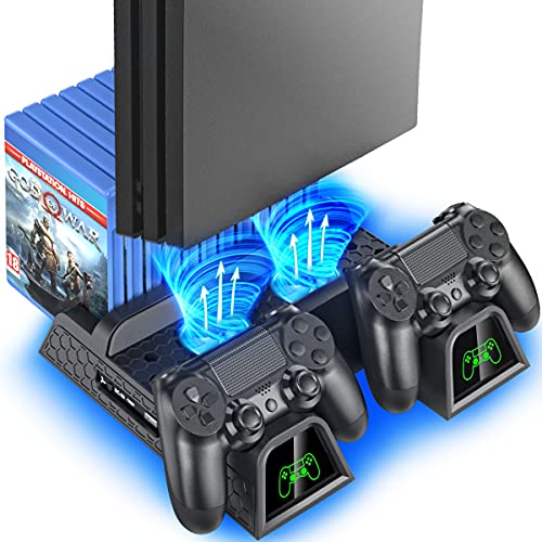 OIVO PS4 Supporto Verticale con Ventola di Raffreddamento, Stazione di Ricarica per Dual Controller con Indicatori LED e Conservazione per 12 Giochi per PS4 / PS4 Slim / PS4 PRO
