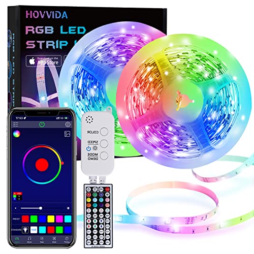 Striscia LED, HOVVIDA 15M Bluetooth Strisce LED 5050 RGB 12V Musica, Controllato da APP, Telecomando IR e Controller, 16 Milioni di Colori, 28 Modalità di Stile, Modalità di Temporizzazione