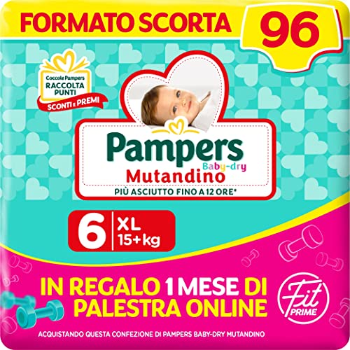 Pampers Baby Dry Mutandino & Fit Prime XL,96 Pannolini, Taglia 6 (15+ Kg)