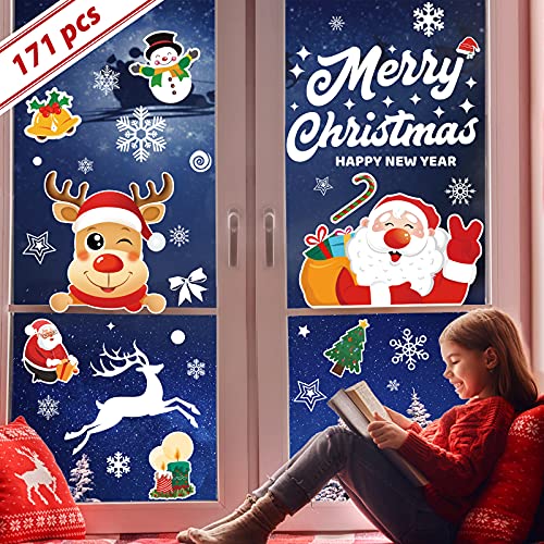 171 vetrofanie natalizie decorazioni natalizie riutilizzabili, addobbi natalizi finestre removibili, adesivi natalizi grandi PVC elettrostatico per vetro, vetrine, decori natalizi la casa interno