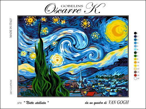 Oscarre K. gobelins Krainer Kit Mezzo Punto Completo Notte Stellata di Van Gogh Mis 23x30 cod K70