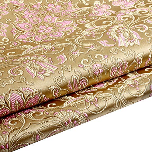 Tessuto Broccato di Raso Cinese Loto Fiore da Ricamo per Foglio DIY Cloth Materiale (Oro, Venduto al Metro)