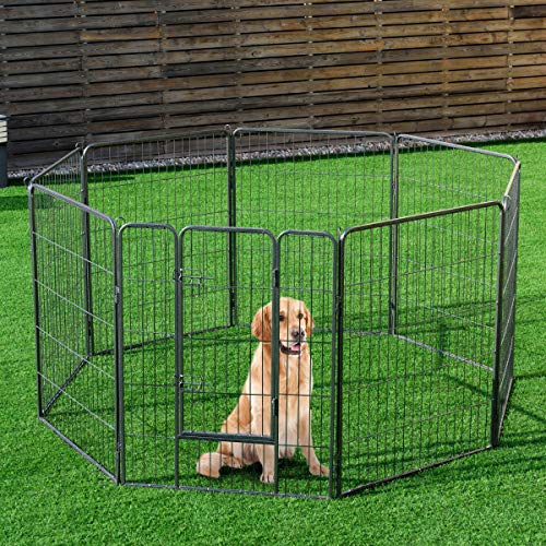 COSTWAY Recinto per Cani da Interno ed Esterno, Recinzione per Animali Domestici con 8 Pannelli di Metallo, Box per Cani, Gatti e Conigli, 80 x 100 cm