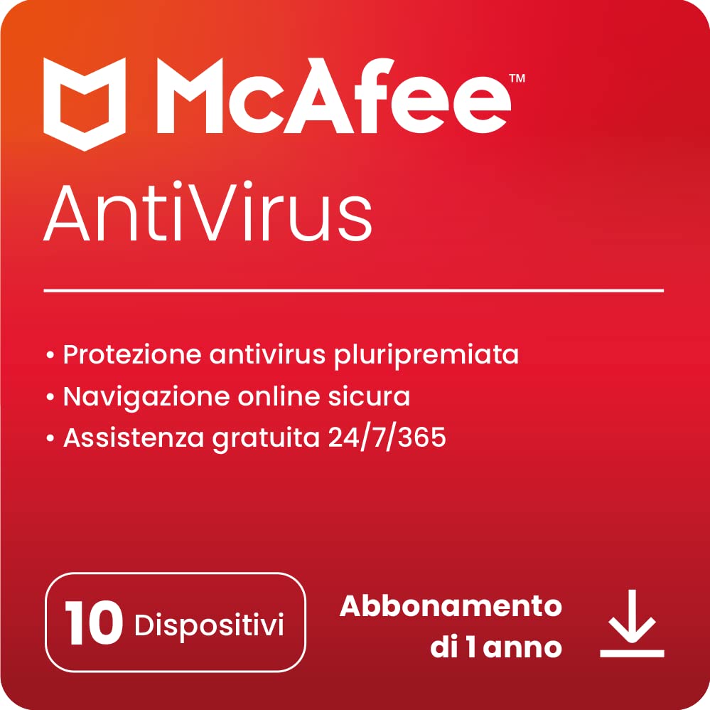 McAfee AntiVirus Plus 2023 | 10 dispositivi | Software antivirus, di sicurezza Internet e di protezione | Windows/Mac/Android/iOS | Abbonamento di 1 anno | Codice di download