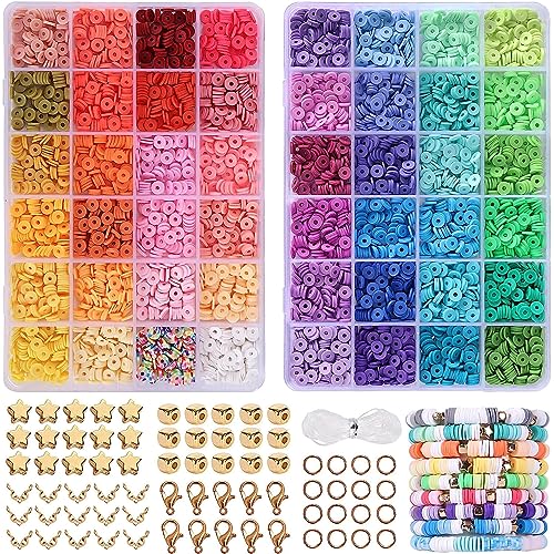 4877 Pz Perline piatte per braccialetti 48 Colori Perline di Argilla per Bracciale丨Clay Beads Kit Perline per Braccialetti Adulti Per Fai da Te Bracciale Collana ecc