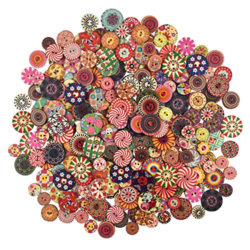 300 pezzi bottoni colorati, bottoni artigianali in resina retrò bottoni per bambini rotondi misti multicolori bottoni per bambole con 2 fori per lavorazione, cucito, decorazione - 15, 20, 25mm